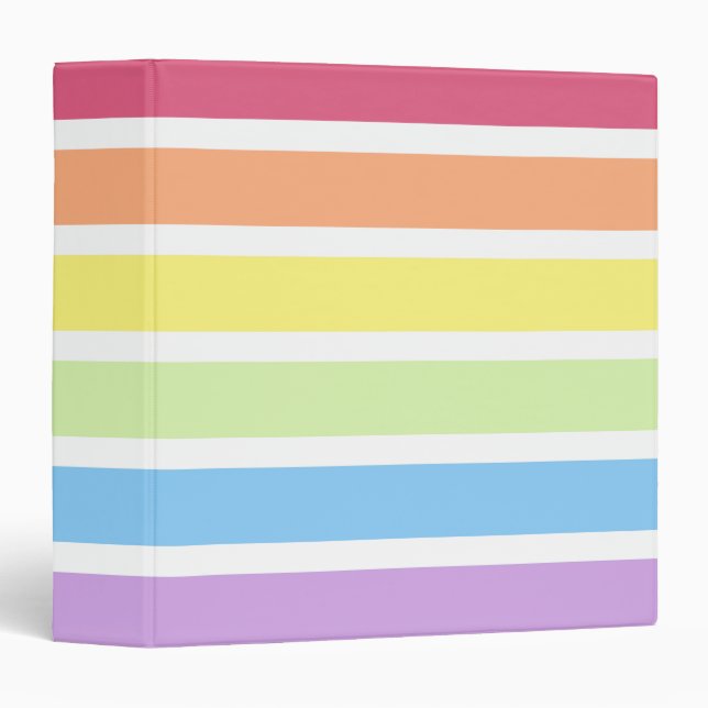 Pastel Rainbow Stripes Colorful Horizontal 3 Ring Binder (Front/Spine)