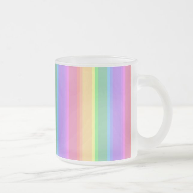 Pastel rainbow stripes frosted glass coffee mug (Right)