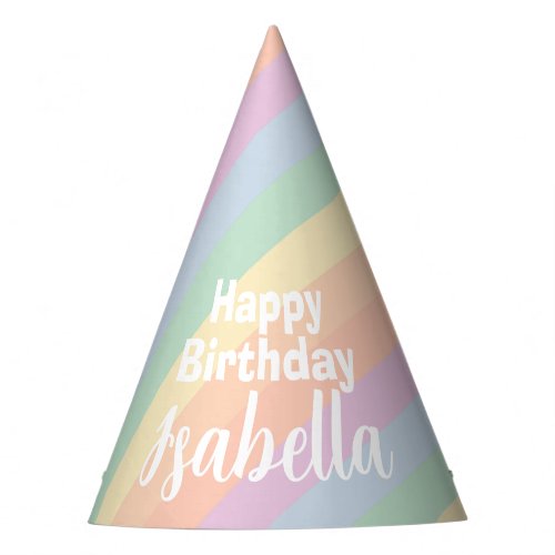 Pastel Rainbow Stripes Happy Birthday Party Hat