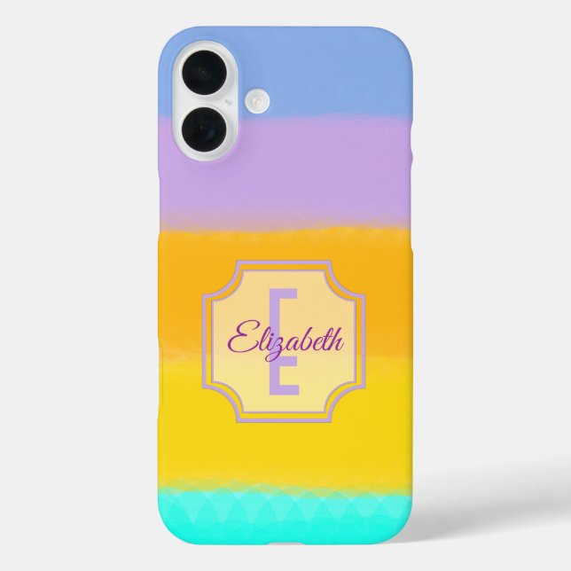 Pastel Rainbow Stripes Initial Letter Monogram Case-Mate iPhone Case (Back)