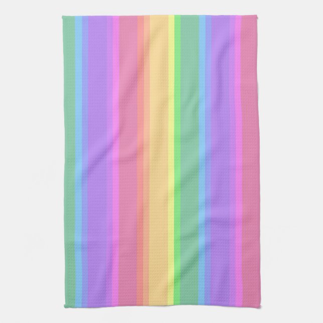 Pastel rainbow stripes kitchen towel (Vertical)