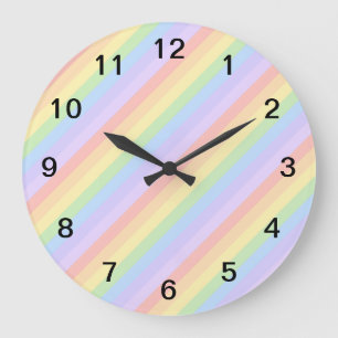Pastel Rainbow Stripes. Large Clock