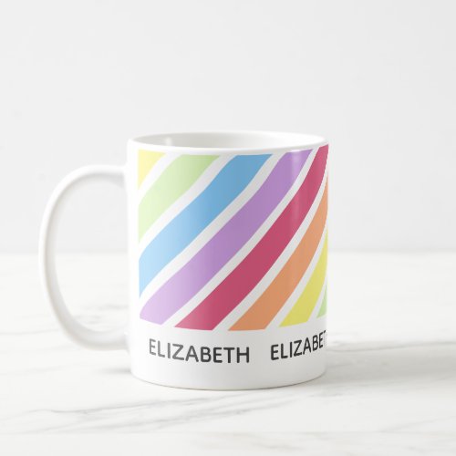 Pastel Rainbow Stripes Name Diagonal  Personalize Coffee Mug