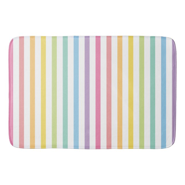 Pastel Rainbow Stripes Pattern Bathroom Mat (Front)