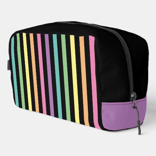 Pastel Rainbow Stripes Pattern on Black Dopp Kit