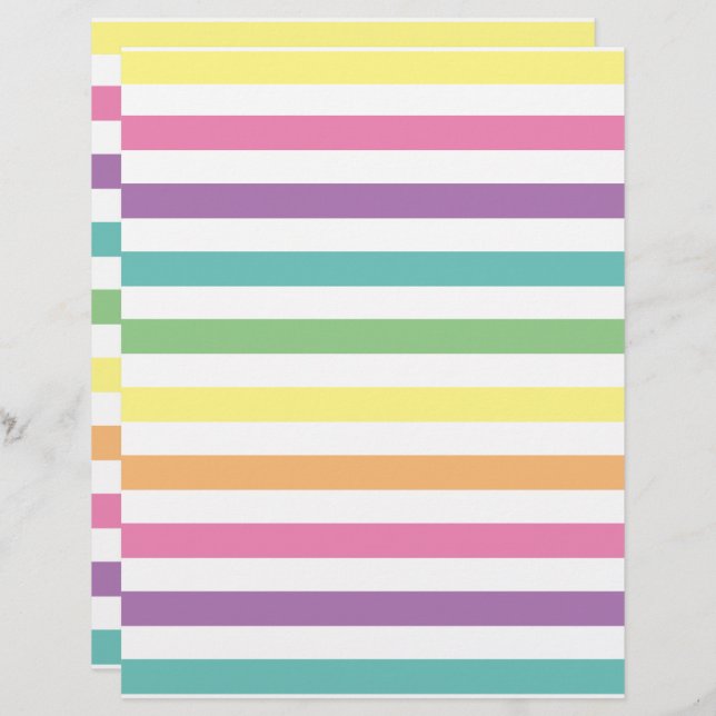 Pastel Rainbow Stripes Pattern Scrapbook Paper (Front/Back)