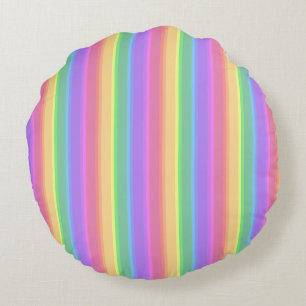 Pastel rainbow stripes round pillow