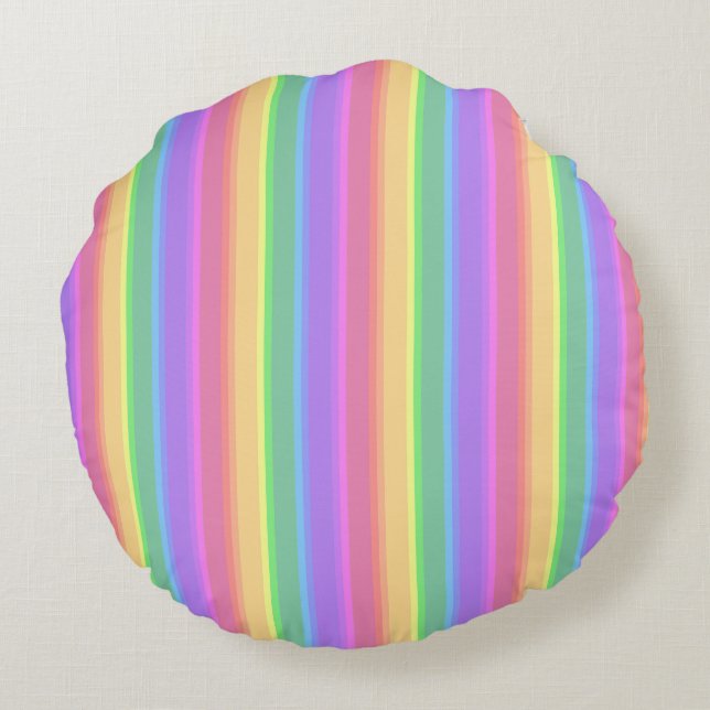 Pastel rainbow stripes round pillow (Back)