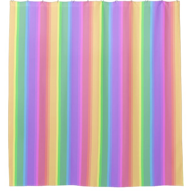 Pastel rainbow stripes shower curtain (Front)