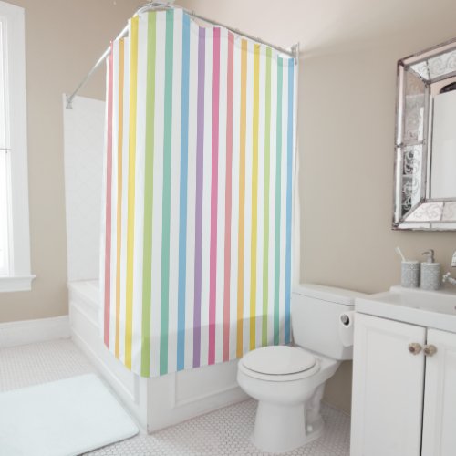 Pastel Rainbow Stripes Shower Curtain