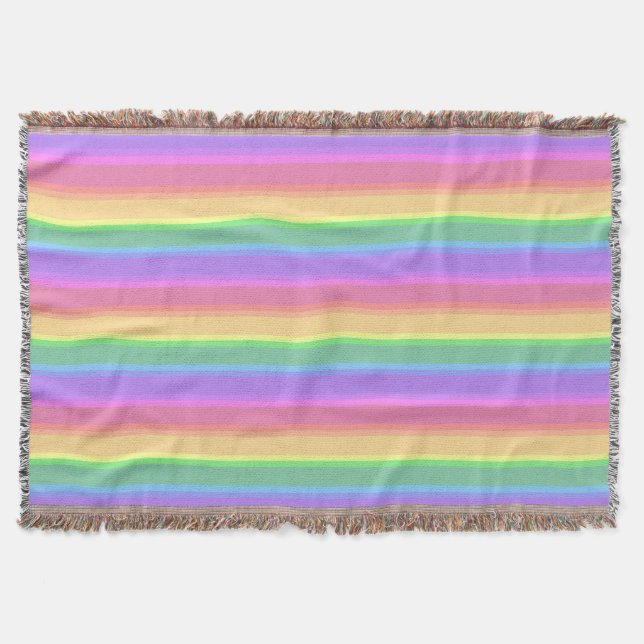 Pastel rainbow stripes throw blanket (Front)