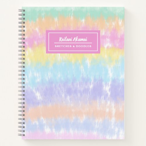 Pastel Rainbow Stripes Tie_Dye Name Sketch Art  Notebook