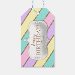 Pastel Rainbow Stripes Unicorn Birthday Gift Tags