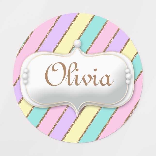 Pastel Rainbow Stripes Unicorn Birthday Labels (Design 1)