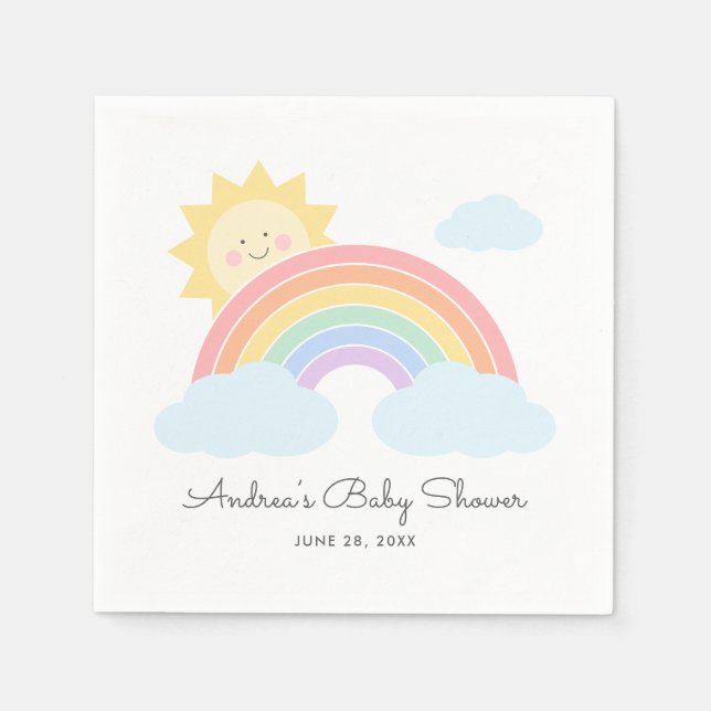 Pastel Rainbow Sunshine Baby Shower or Birthday  Napkins (Front)
