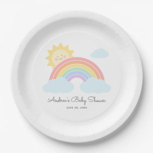 Pastel Rainbow Sunshine Baby Shower or Birthday Paper Plates