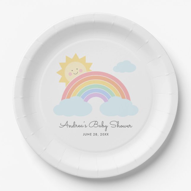 Pastel Rainbow Sunshine Baby Shower or Birthday  Paper Plates (Front)