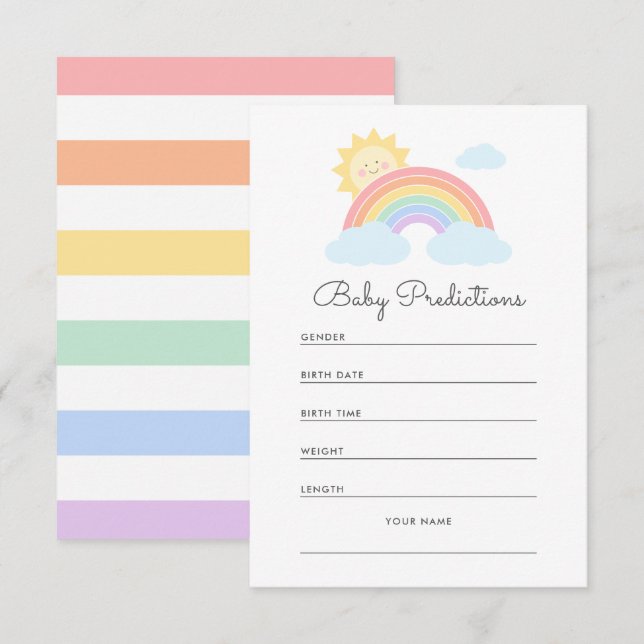 Pastel Rainbow Sunshine Baby Shower Predictions Enclosure Card (Front/Back)