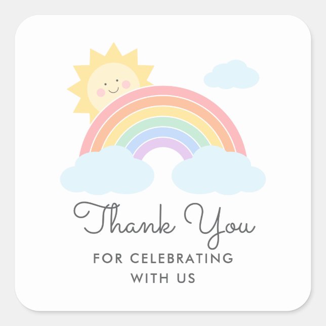 Pastel Rainbow Sunshine Favor Thank You Square Sticker (Front)