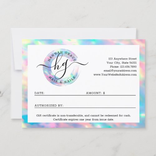 Pastel Rainbow Swash Logo Gift Certificate Card