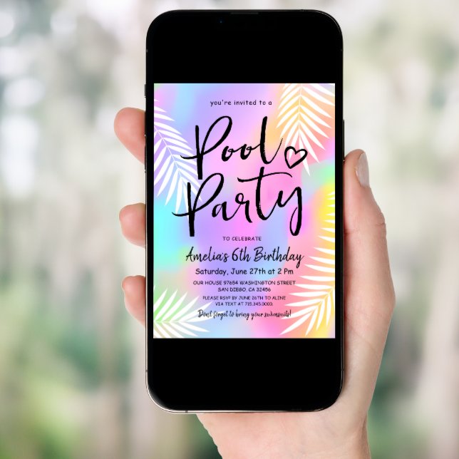 Pastel Rainbow Swimming Pool Birthday Party  Invitation (Front Digital)