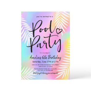 Pastel Rainbow Swimming Pool Birthday Party  Invitation