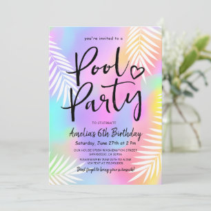 Pastel Rainbow Swimming Pool Birthday Party Invitation