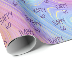 Pastel Rainbow Swirl 60th Birthday Wrapping Paper