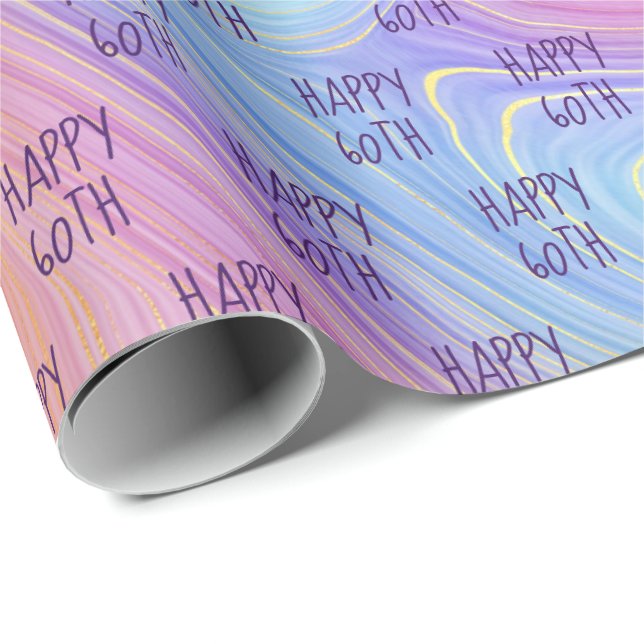 Pastel Rainbow Swirl 60th Birthday Wrapping Paper (Roll Corner)