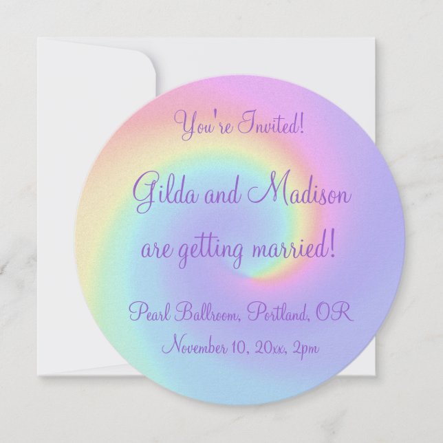 Pastel Rainbow Swirl Lesbian Wedding Invitation (Front)