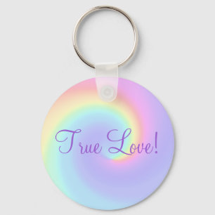 Pastel Rainbow Swirl Lesbian Wedding Keychain