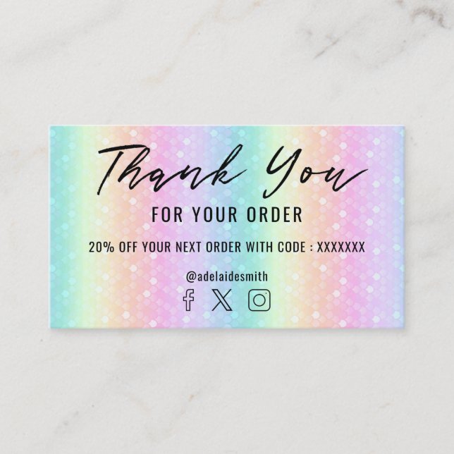 pastel rainbow thank you business card (Front)
