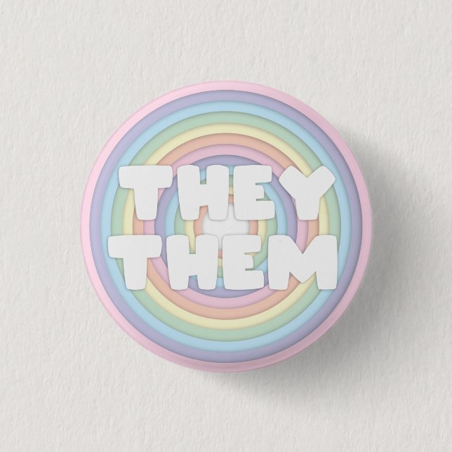 Pastel Rainbow They/Them Pronouns  Button (Front)
