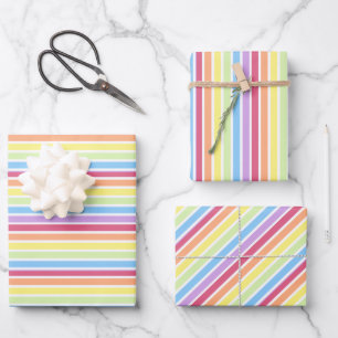 Pastel Rainbow Thin Stripes Wrapping Paper Sheets