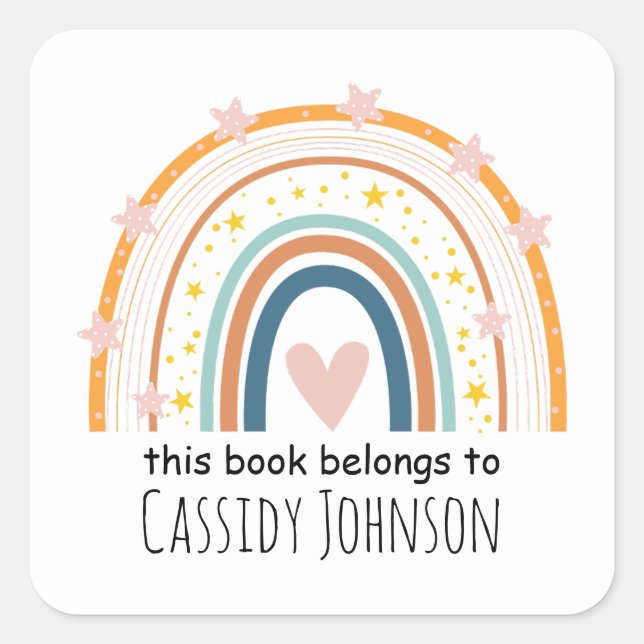 Pastel rainbow this book belongs to kids bookplate (Front)