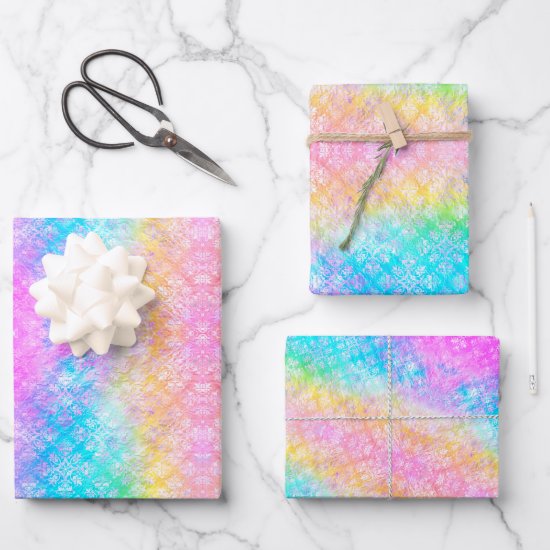 Pastel Rainbow Tie-Dye Fractal All-Occasion Wrapping Paper Sheets