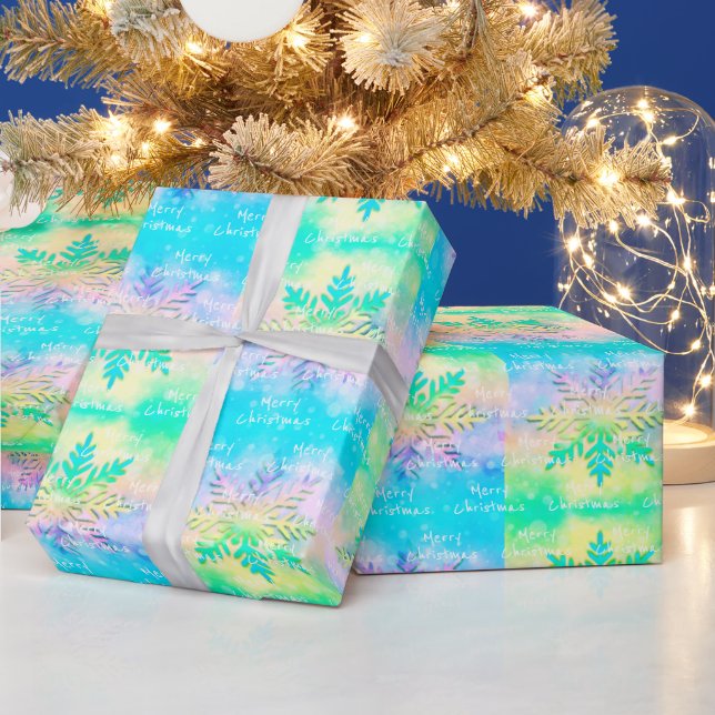  Pastel Rainbow Tie-Dye Snowflake Merry Christmas Wrapping Paper (Holidays)