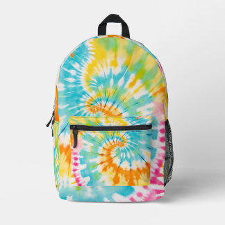Pastel Rainbow Tie Dye Spiral Pattern Printed Backpack