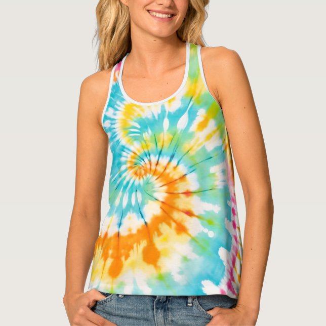 Pastel Rainbow Tie Dye Spiral Pattern Tank Top (Front)