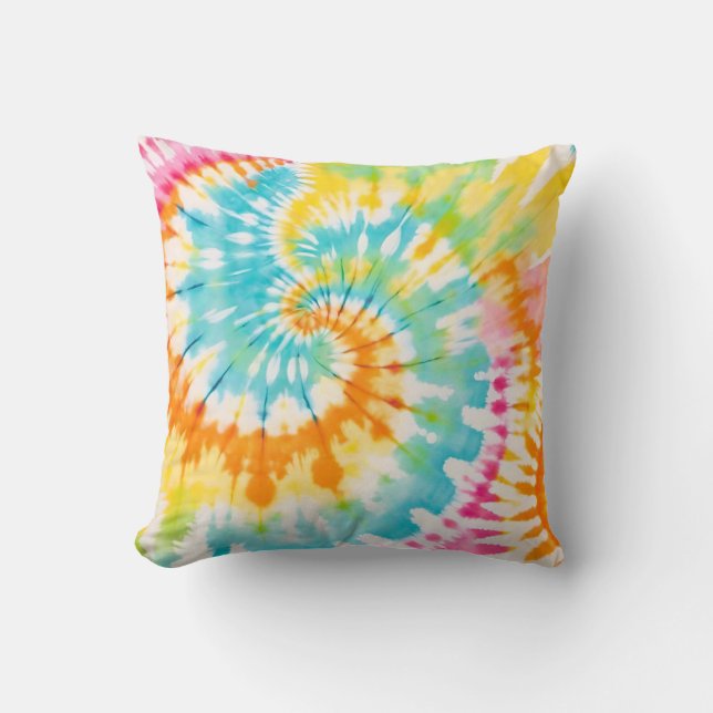 Pastel Rainbow Tie Dye Spiral Pattern Throw Pillow (Front)