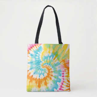 Pastel Rainbow Tie Dye Spiral Pattern Tote Bag