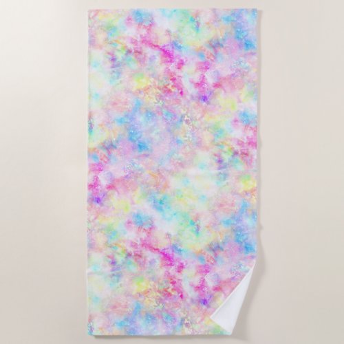 Pastel Rainbow Tie Dye Watercolor Beach Towel