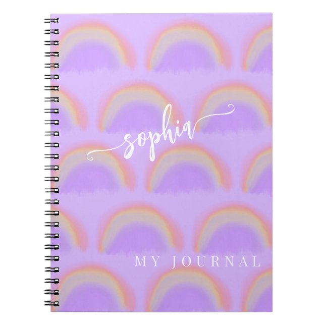 Pastel rainbow tie dye watercolor custom name notebook (Front)