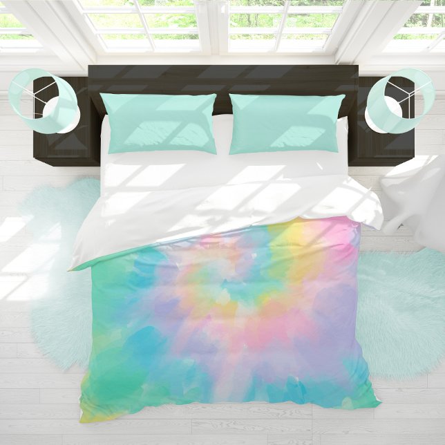 Pastel Rainbow Tie Dye Watercolor Duvet Cover (Creator Uploaded)