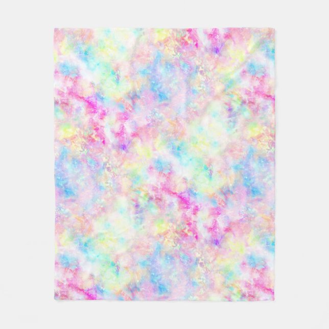 Pastel Rainbow Tie Dye Watercolor Fleece Blanket (Front)