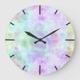 Pastel Rainbow Tie-Dye Watercolor Painting Large Clock