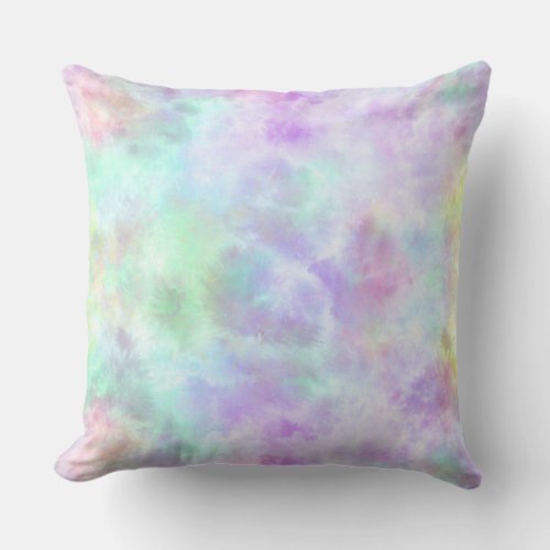 Pastel Rainbow Tie_Dye Watercolor Painting Throw Pillow