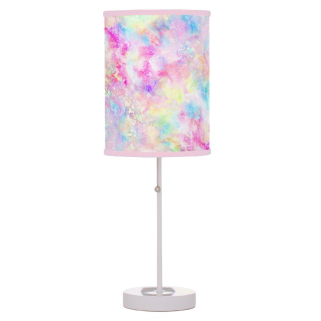 Pastel Rainbow Tie Dye Watercolor Table Lamp (Front)