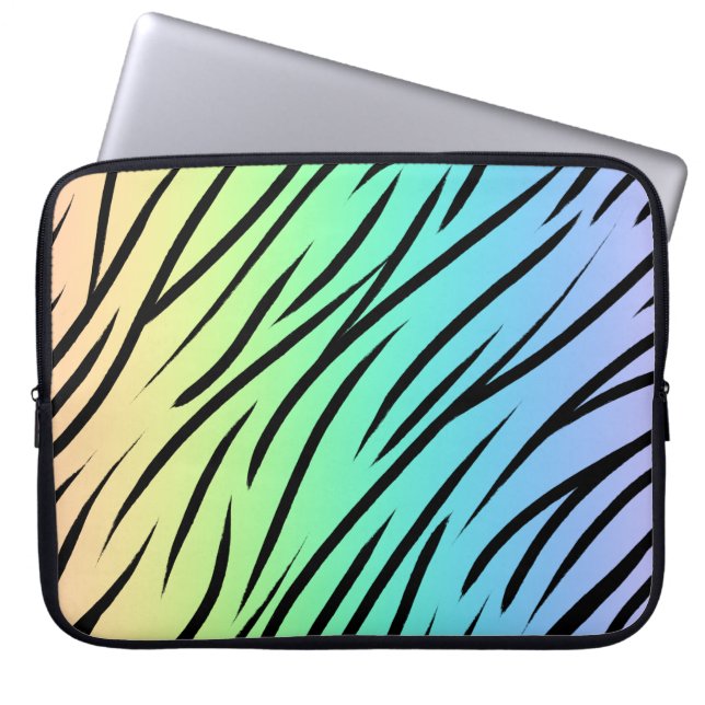 Pastel Rainbow Tiger Print Laptop Sleeve (Front)