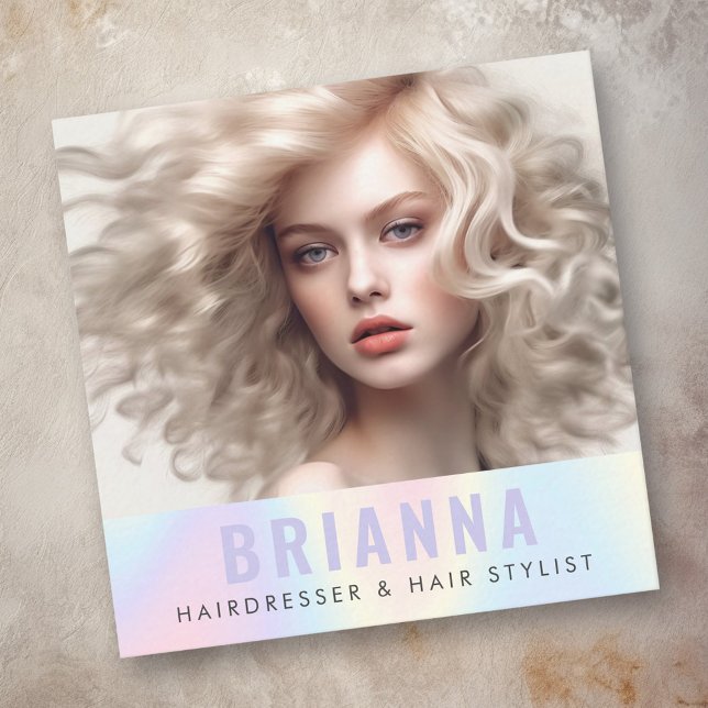 Pastel rainbow trendy modern minimal photo square business card (Creator Uploaded)